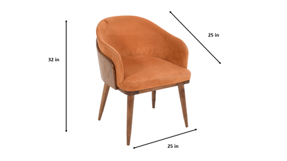 PLANKO Solid Wood Upholstered Dining Chair | Terracotta Copper | Suede Leather | Solid Back Support | Velvet Fabric | Premium Dining Chair