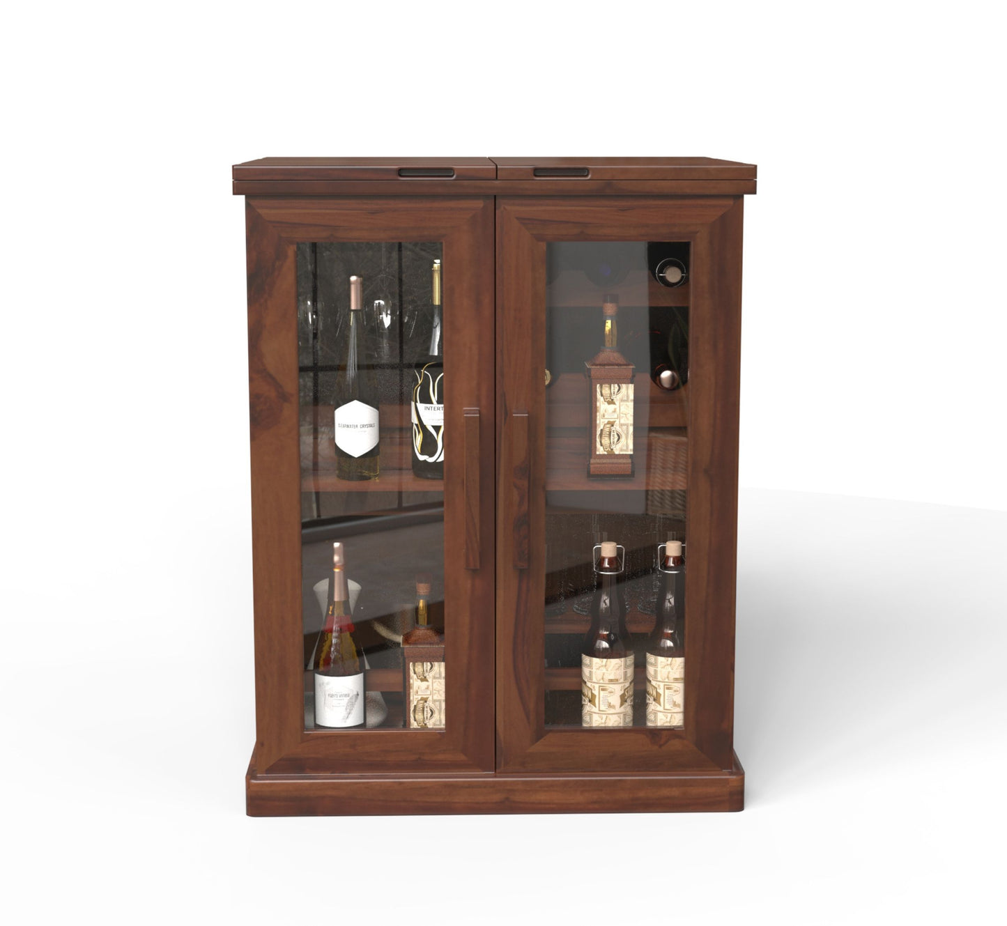 Natural Solid Wood Bar Cabinet for Home | Walnut Finish