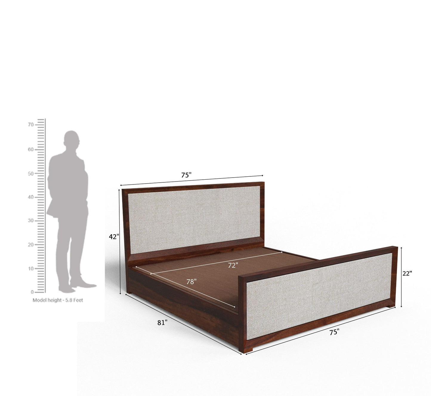 PLANKO Solid Sheesham Wood King Size Hydraulic Bed | Solid Sides | Walnut Finish