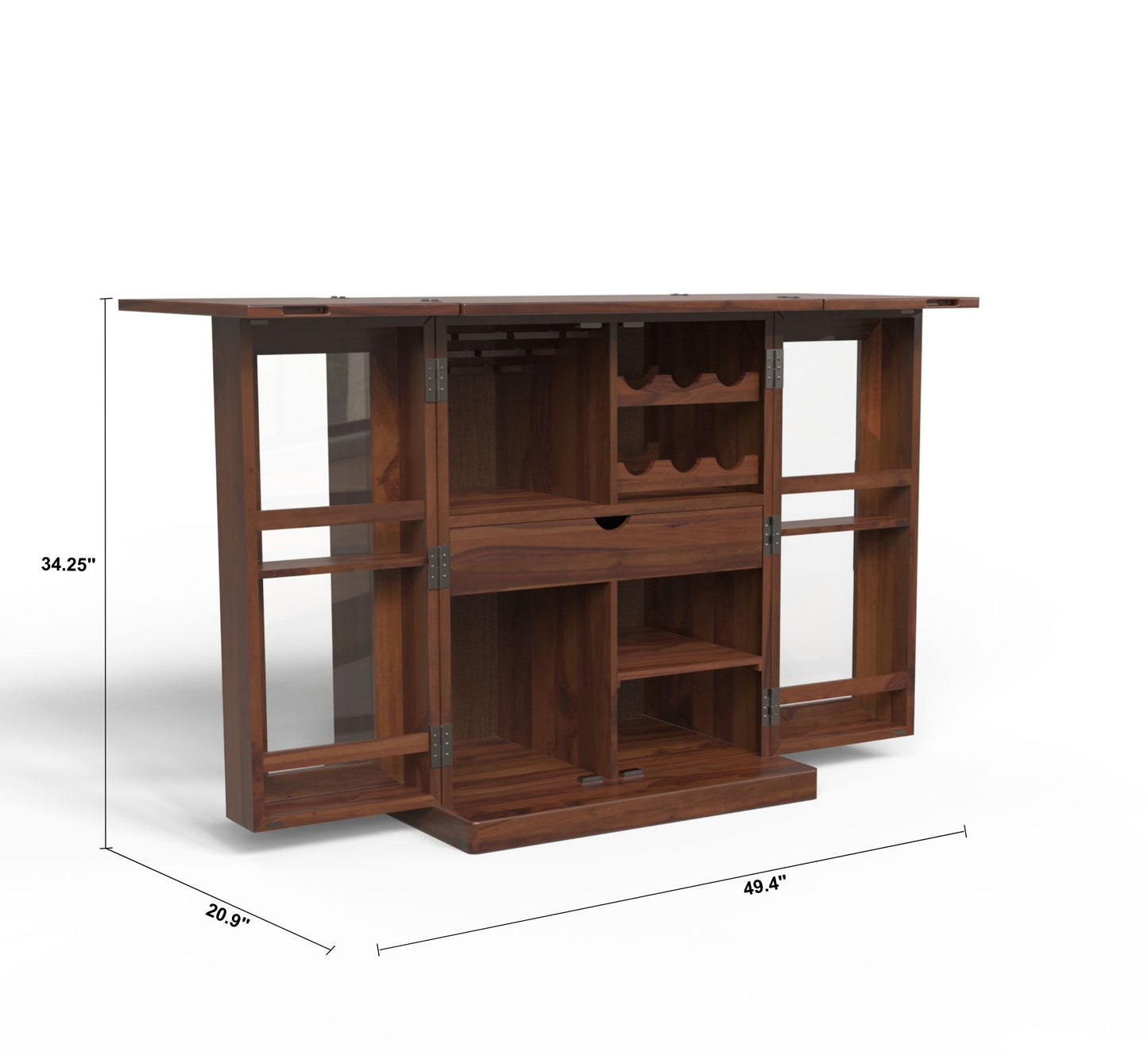 Natural Solid Wood Bar Cabinet for Home | Walnut Finish