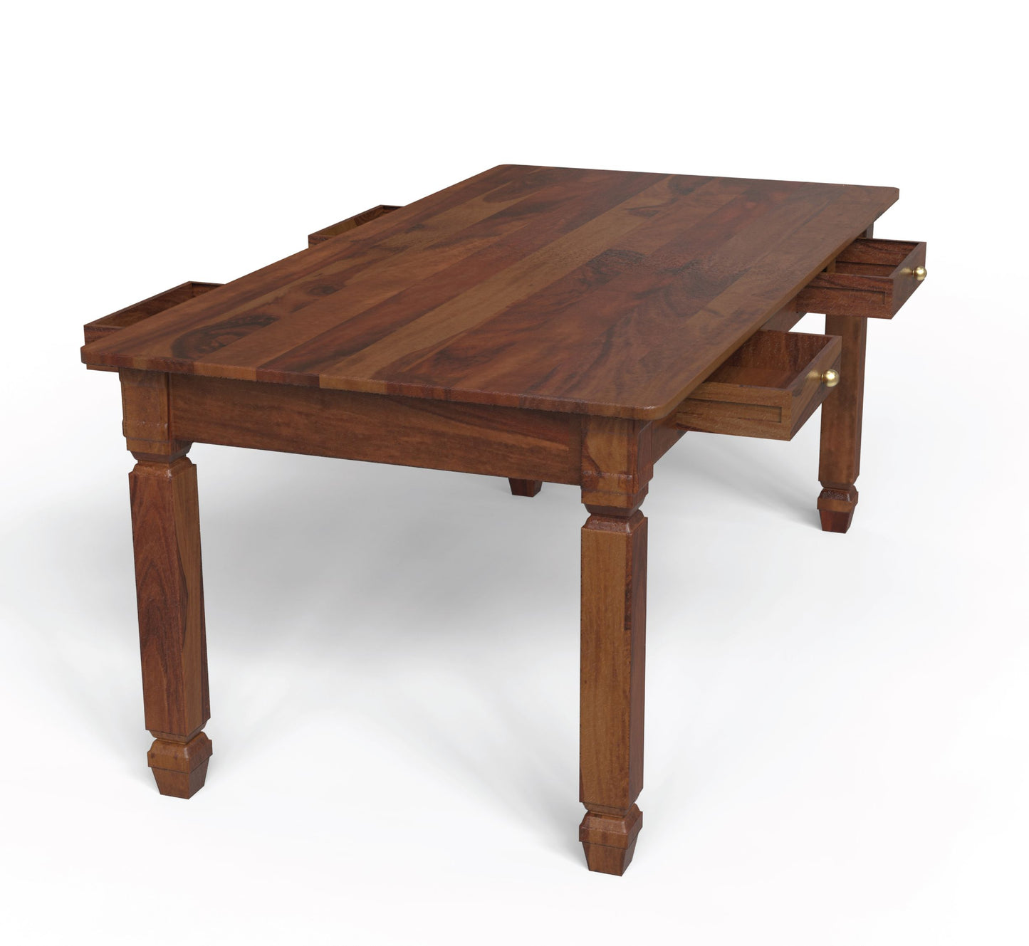 sheesham wood dining table open drawer isometric view walnut