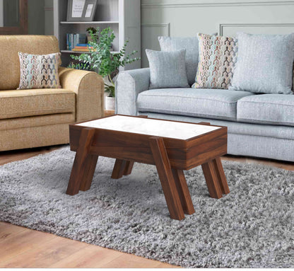 sheesham wood white marble coffee table set of 2 closed environment view walnut color