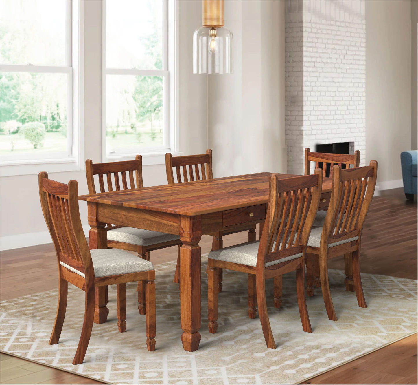 sheesham wood dining table 6 seater environment view