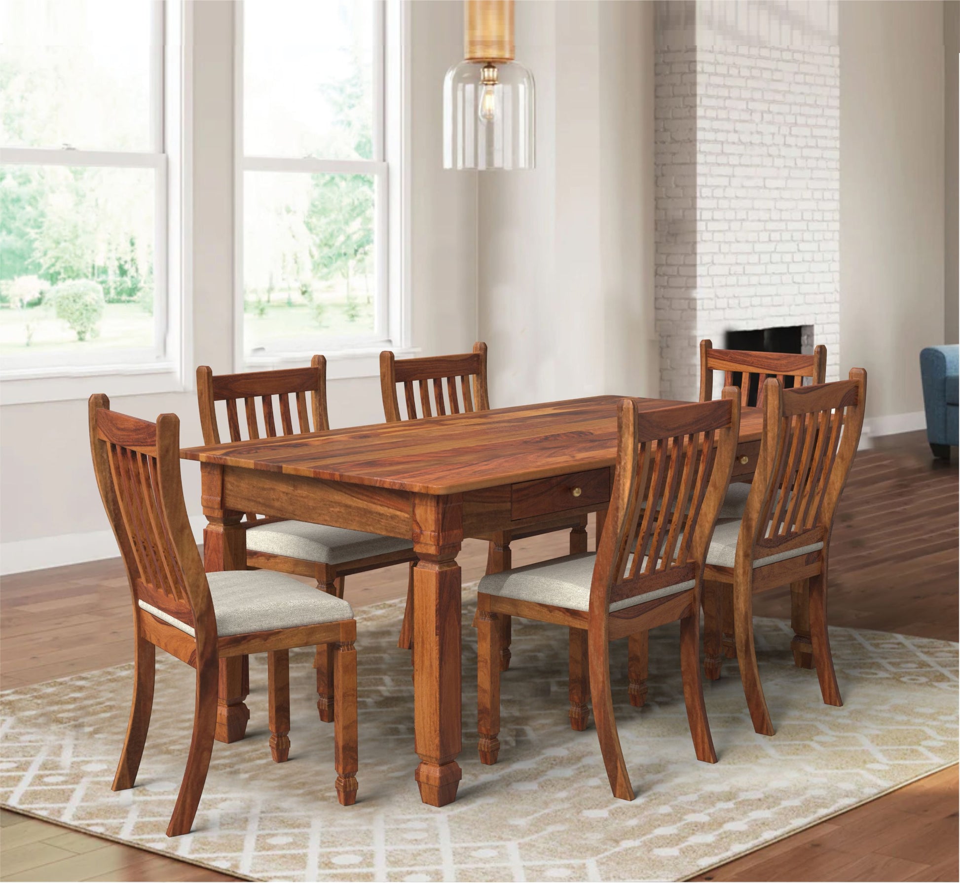 sheesham wood dining table 6 seater environment view