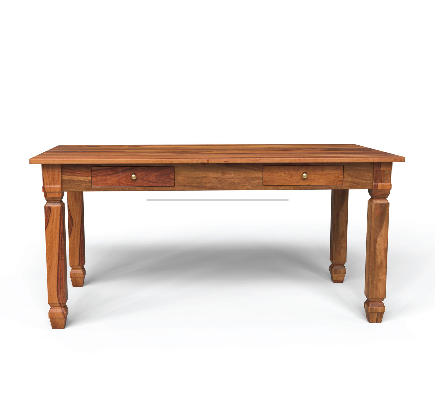 sheesham wood dining table 6 seater drawer long side view