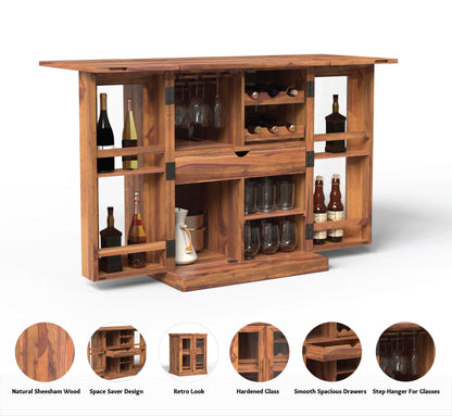 sheesham wood bar cabinet honey gold color infographics view