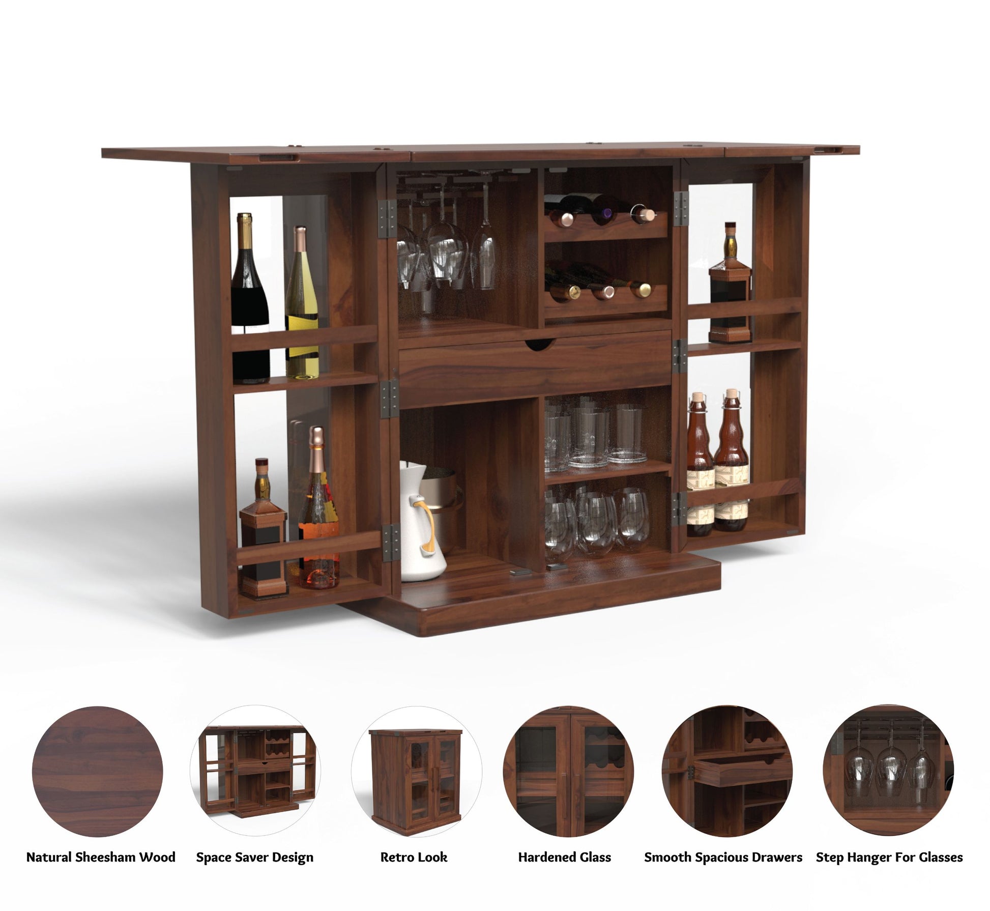 sheesham wood bar cabinet walnut color live view