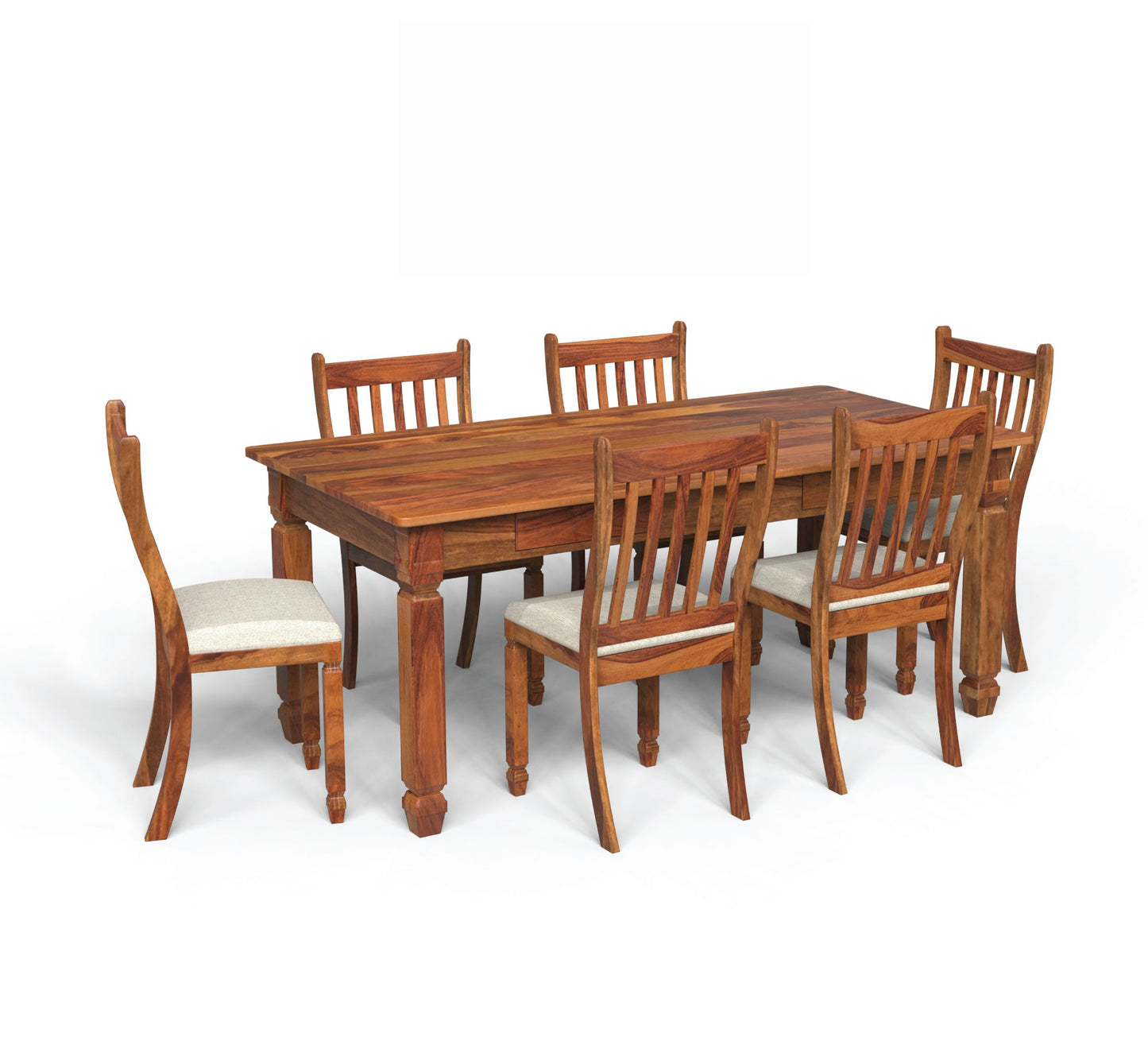 sheesham wood dining table 6 seater isometric open chair view