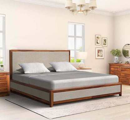 PLANKO Solid Sheesham Wood King Size hydraulic Bed | Honey Gold Finish