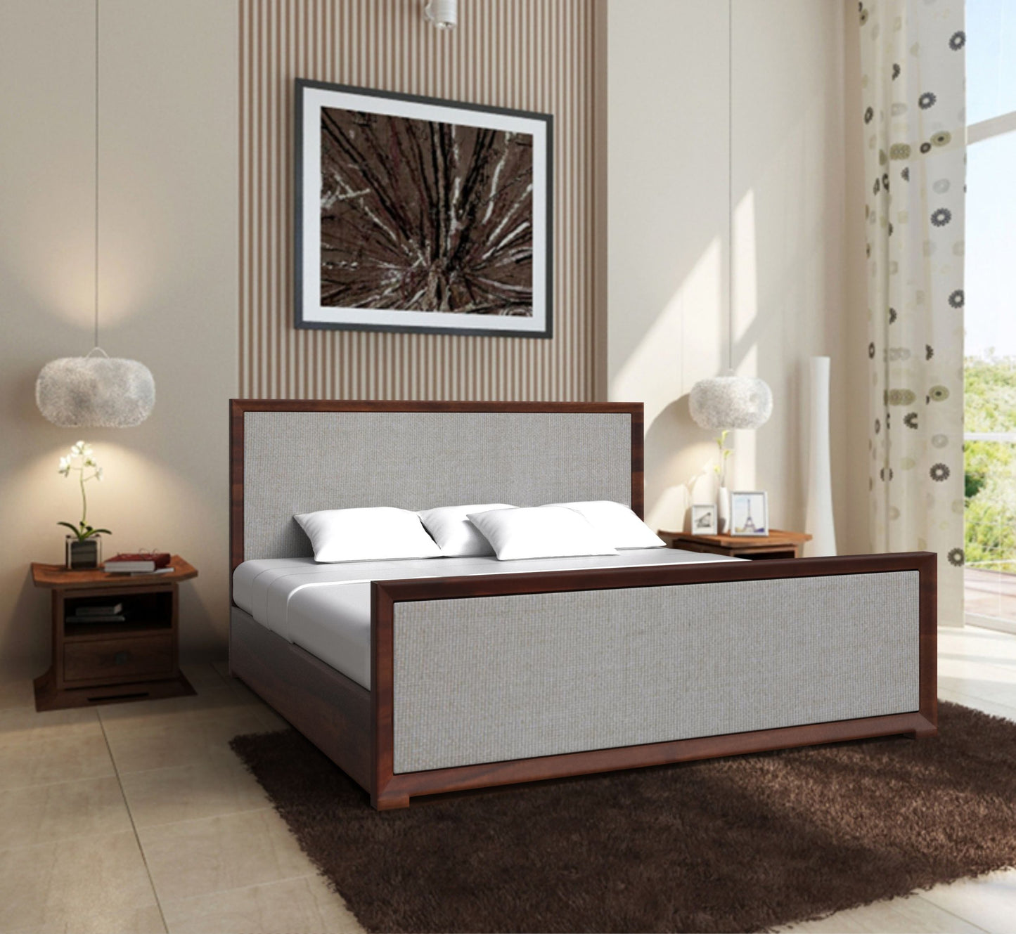 PLANKO Solid Sheesham Wood King Size Hydraulic Bed | Solid Sides | Walnut Finish