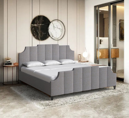 PLANKO King Size Bed With Hydraulic & Complete Chic Upholstery | Grey Finish