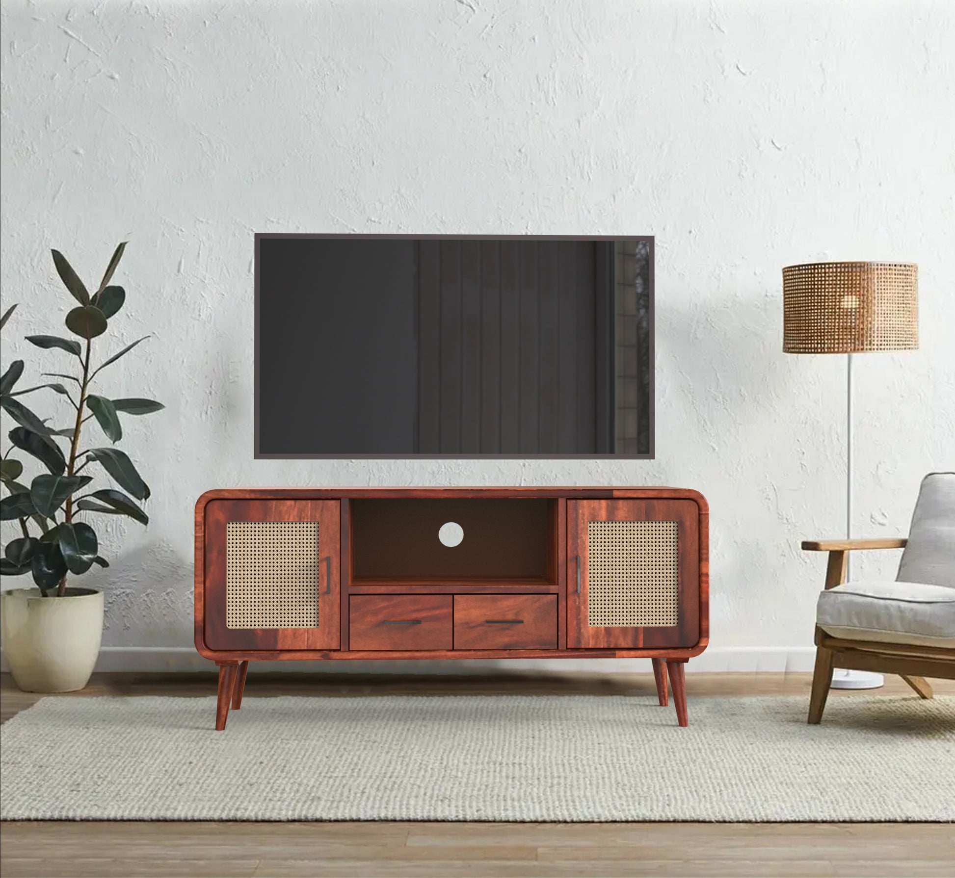 sheesham wood tv unit closed environment honey color