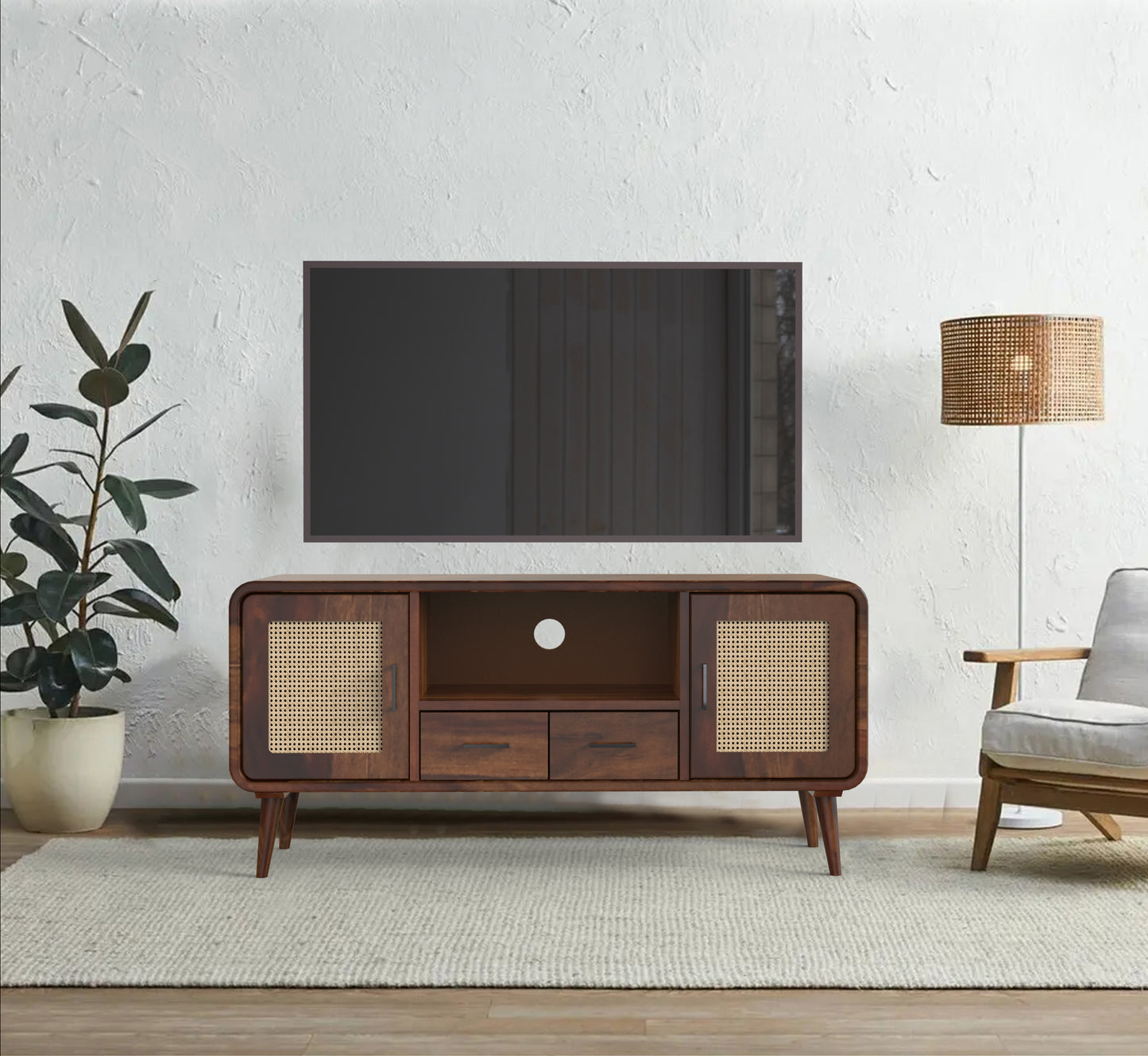 sheesham wood tv unit closed environment walnut color