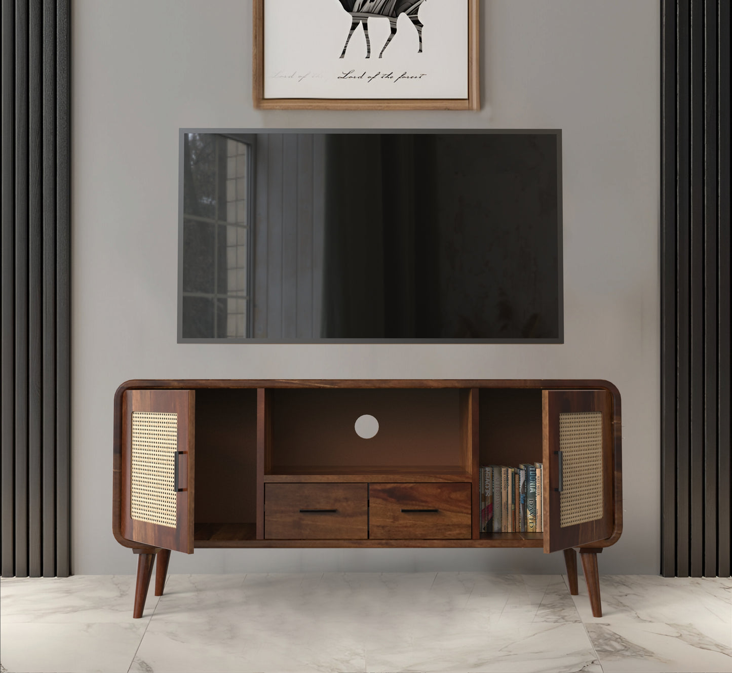 sheesham wood tv unit open environment walnut color