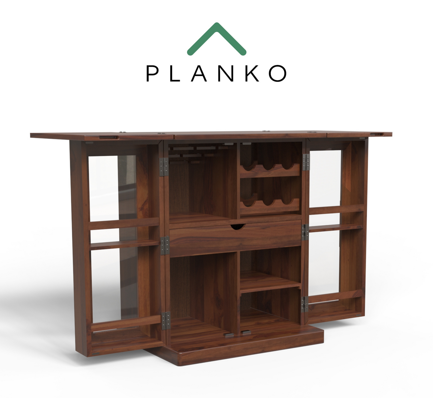 Natural Solid Wood Bar Cabinet for Home | Walnut Finish