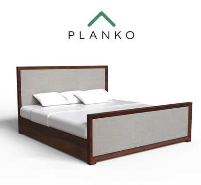 PLANKO Solid Sheesham Wood King Size Hydraulic Bed | Solid Sides | Walnut Finish