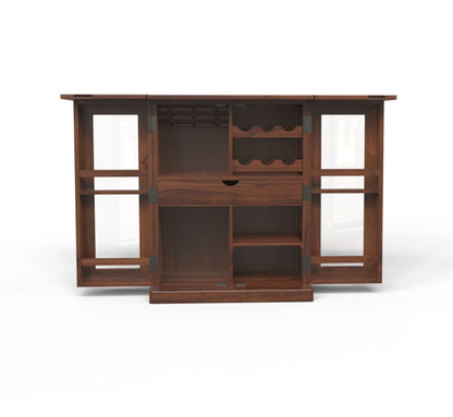 Natural Solid Wood Bar Cabinet for Home | Walnut Finish