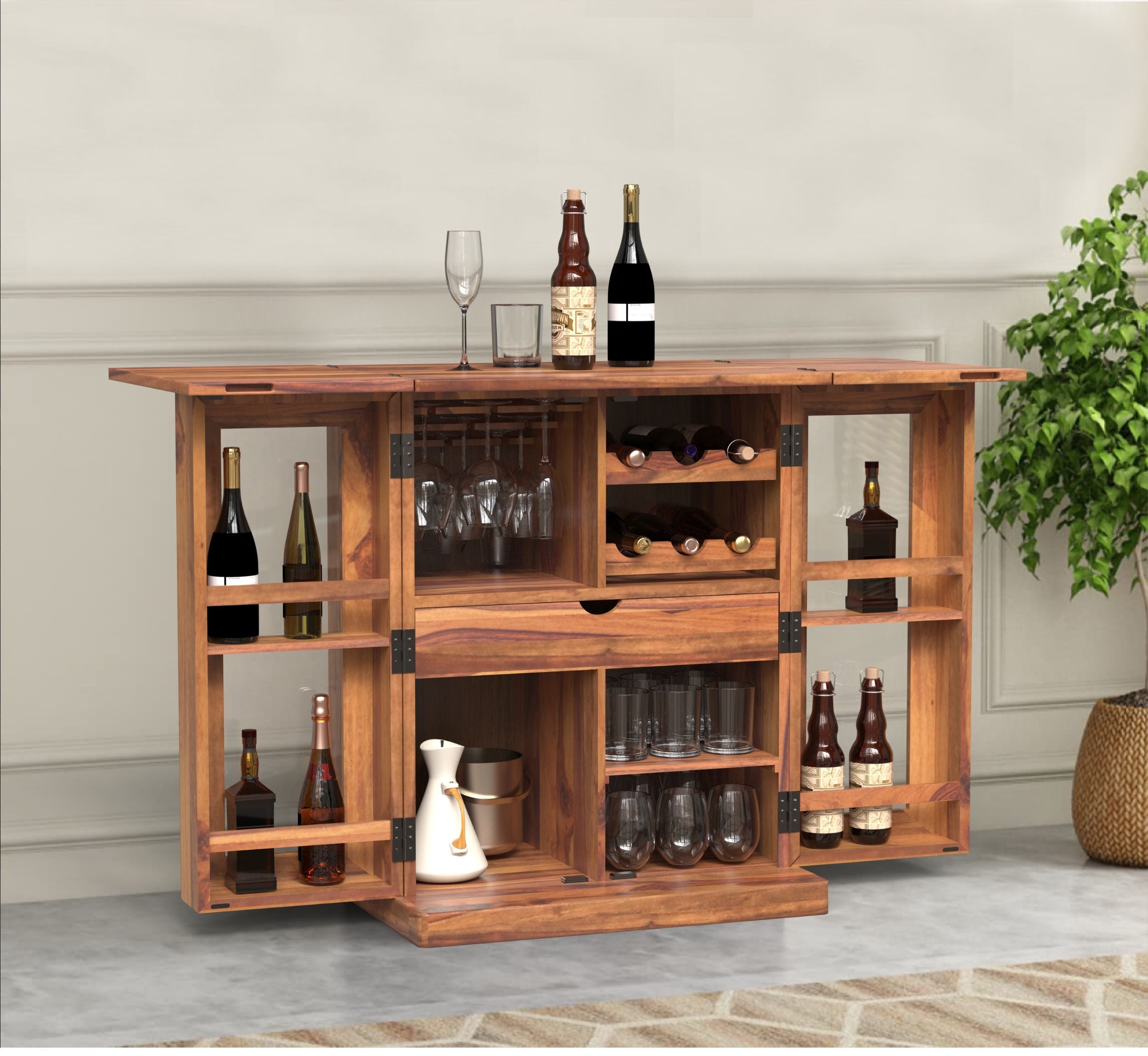 Natural wood bar cabinet sale