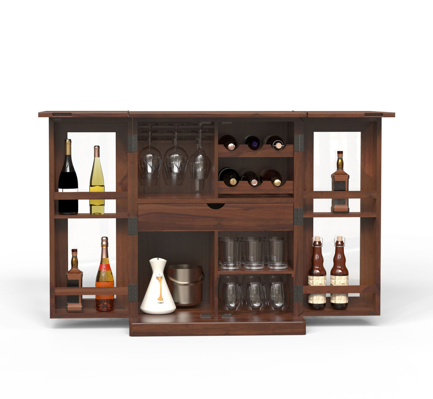 Natural Solid Wood Bar Cabinet for Home | Walnut Finish