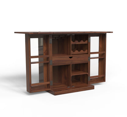 Natural Solid Wood Bar Cabinet for Home | Walnut Finish