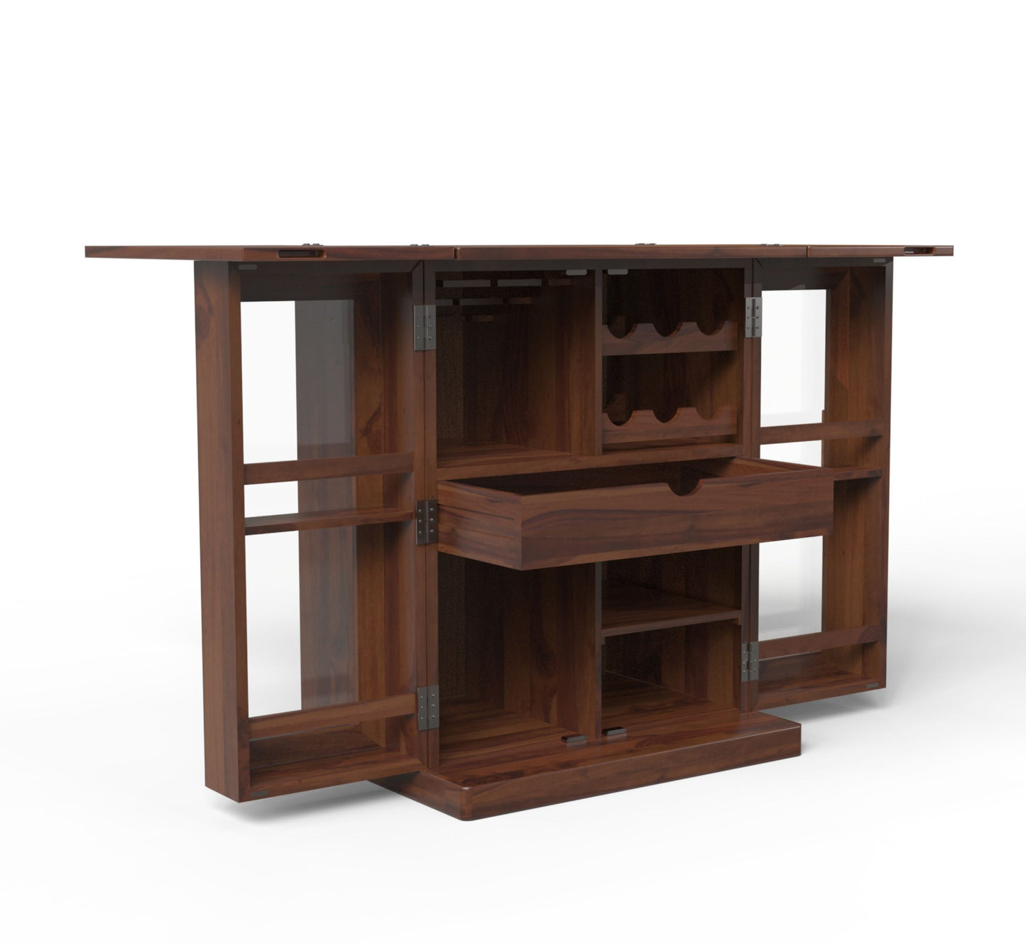 Natural Solid Wood Bar Cabinet for Home | Walnut Finish