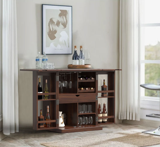 Natural Solid Wood Bar Cabinet for Home | Walnut Finish