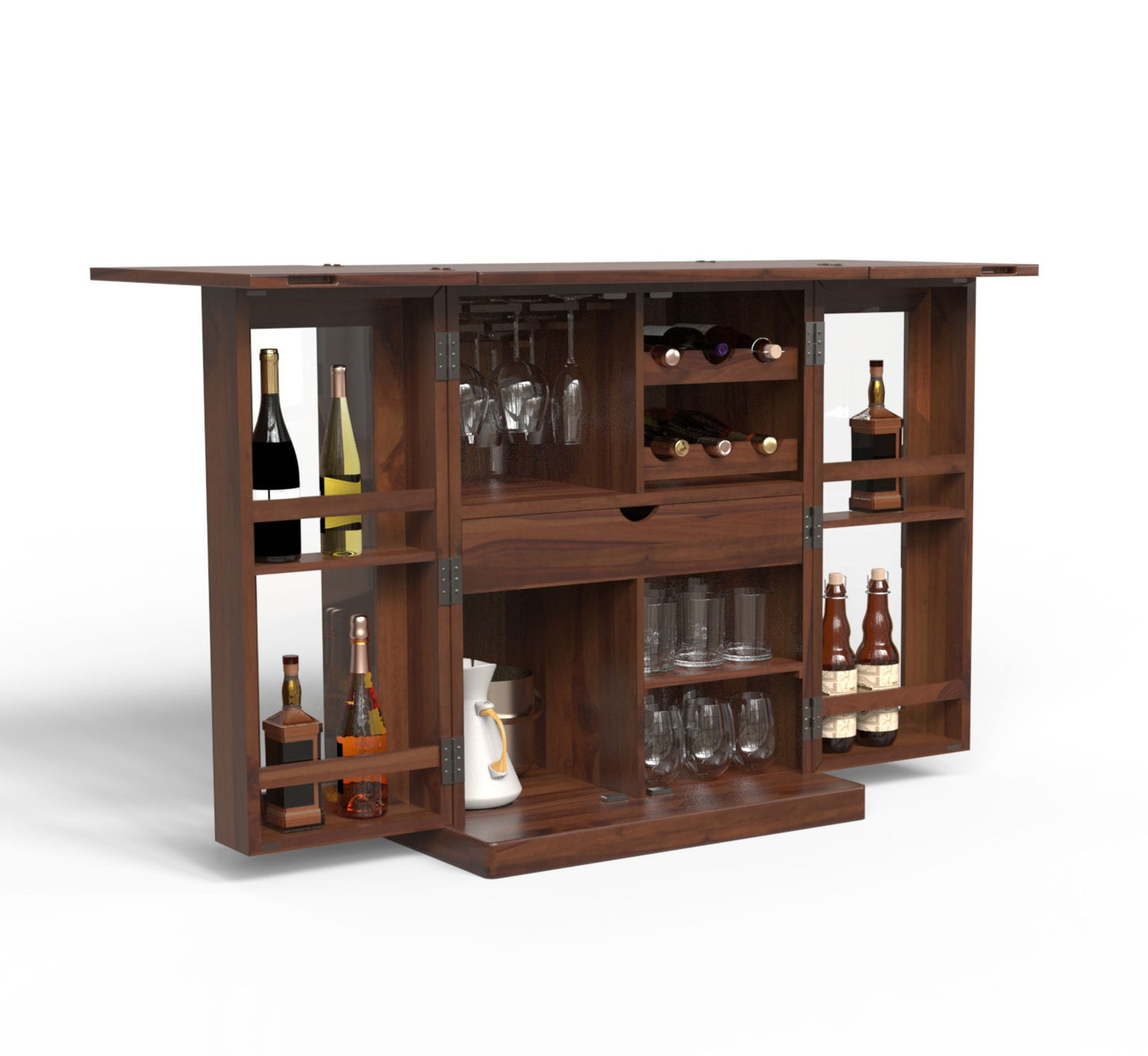 Natural Solid Wood Bar Cabinet for Home | Walnut Finish