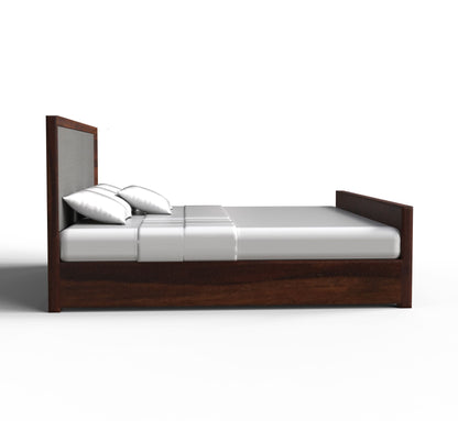 PLANKO Solid Sheesham Wood King Size Hydraulic Bed | Solid Sides | Walnut Finish