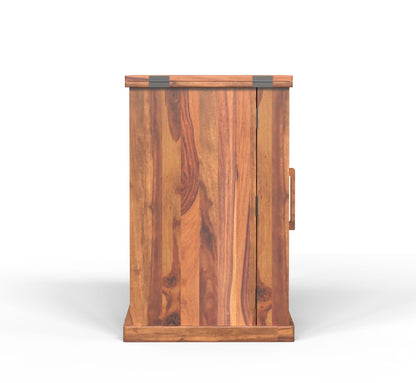 sheesham wood bar cabinet honey gold color side view