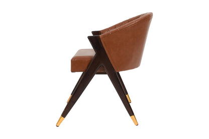 PLANKO Solid Wood Upholstered Dining Chair | Deep Coffee | Suede Leather | Cushioned Support | Soft Fabric | Leg Gold Accents