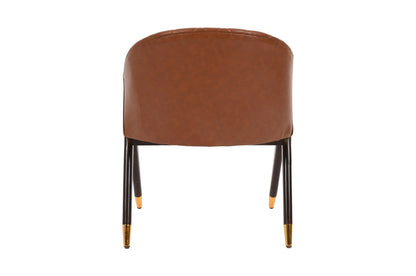 PLANKO Solid Wood Upholstered Dining Chair | Deep Coffee | Suede Leather | Cushioned Support | Soft Fabric | Leg Gold Accents