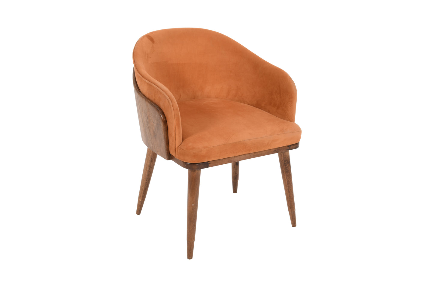 PLANKO Solid Wood Upholstered Dining Chair | Terracotta Copper | Suede Leather | Solid Back Support | Velvet Fabric | Premium Dining Chair