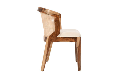 PLANKO Solid Wood Upholstered Dining Chair | Suede Leather | Cane Back Support | Premium Fabric | Premium Dining Chair