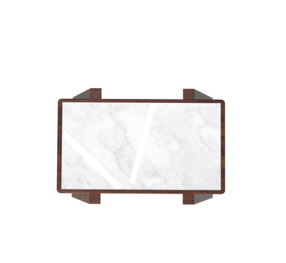 sheesham wood white marble coffee table set of 2 closed top view walnut color