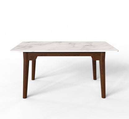 Marble top sheesham wood dining table long side view