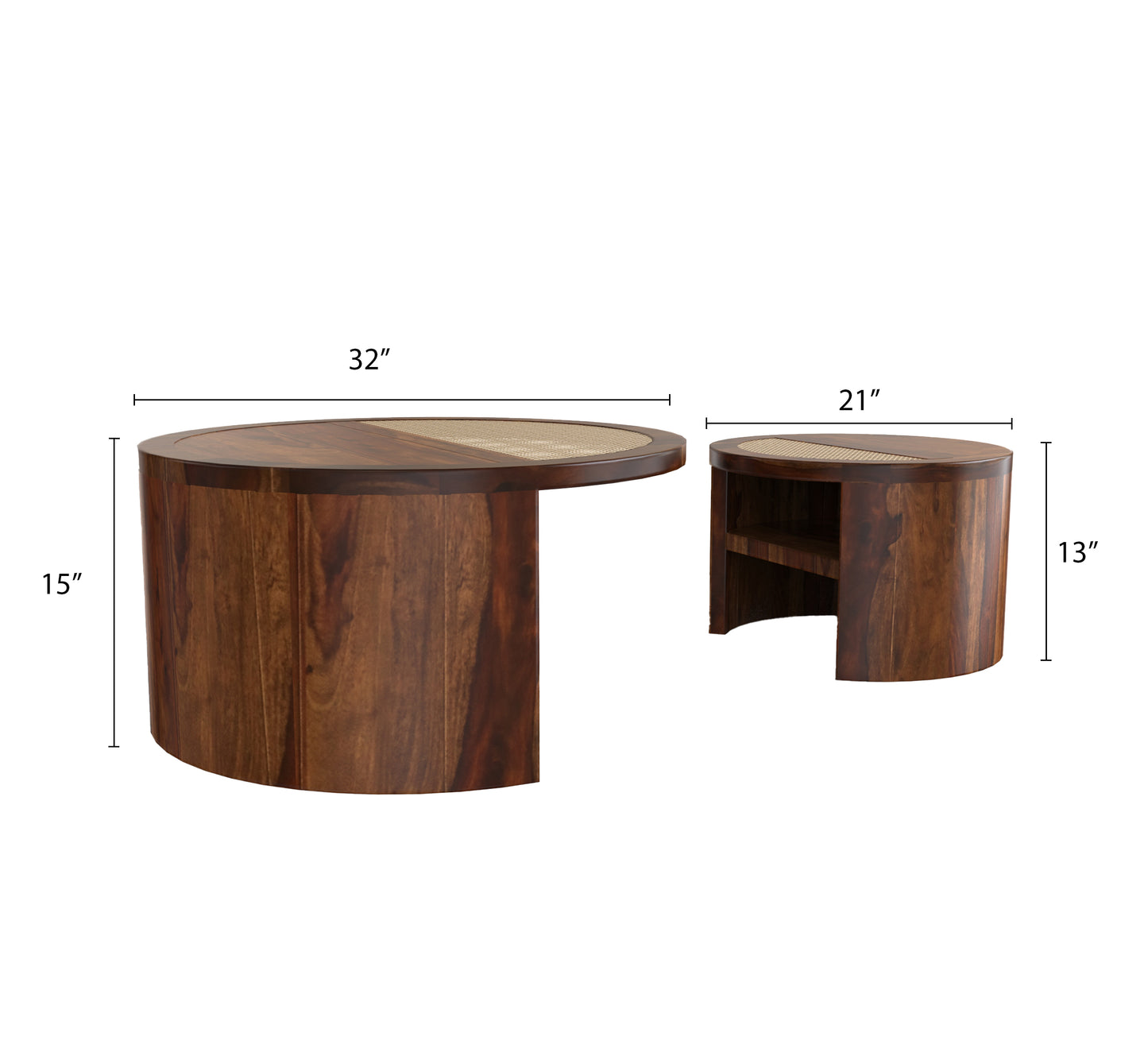 PLANKO Natural Sheesham Wood Set of 2 Coffee Table | Space Saver | Walnut Finish