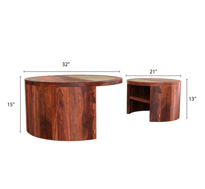 PLANKO Natural Sheesham Wood Set of 2 Coffee Table | Space Saver | Honey Gold Finish