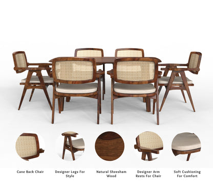 sheesham wood dining 6 seater cushioned seat infographics walnut color