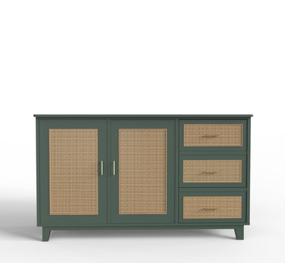 PLANKO Solid Wood Living Room Cabinet With Beautiful Cane Inlay | Serene Green