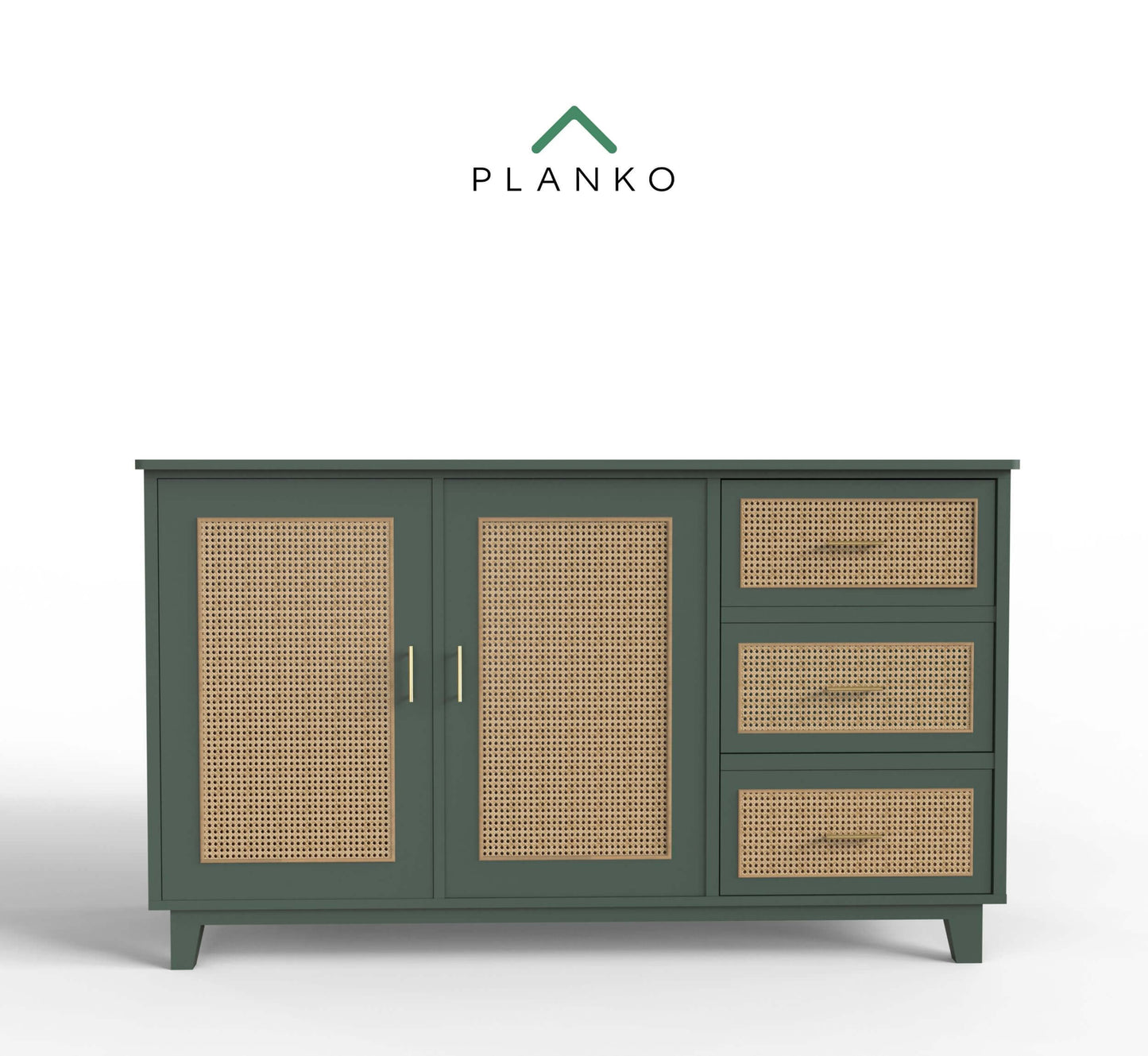 PLANKO Solid Wood Living Room Cabinet With Beautiful Cane Inlay | Serene Green