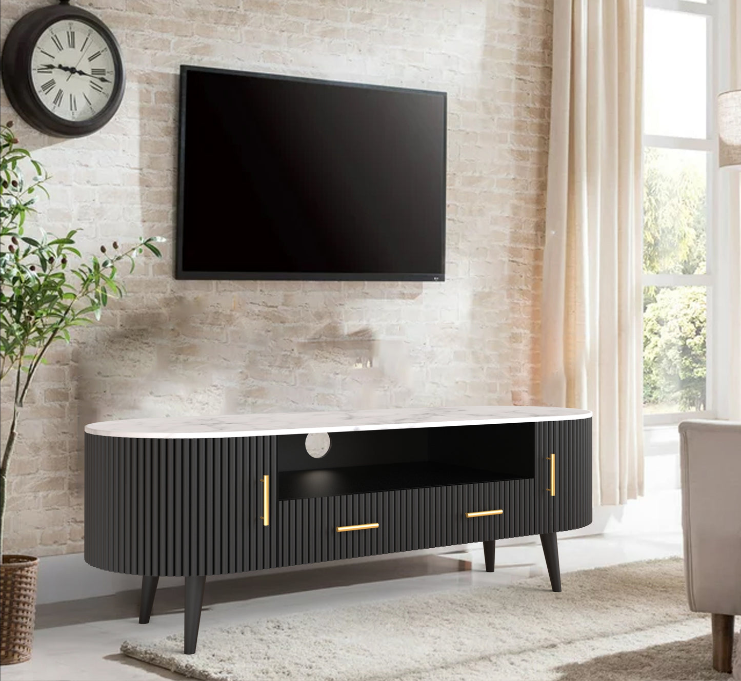 sheesham wood white banswara marble tv unit golden handles solid black color iso live view