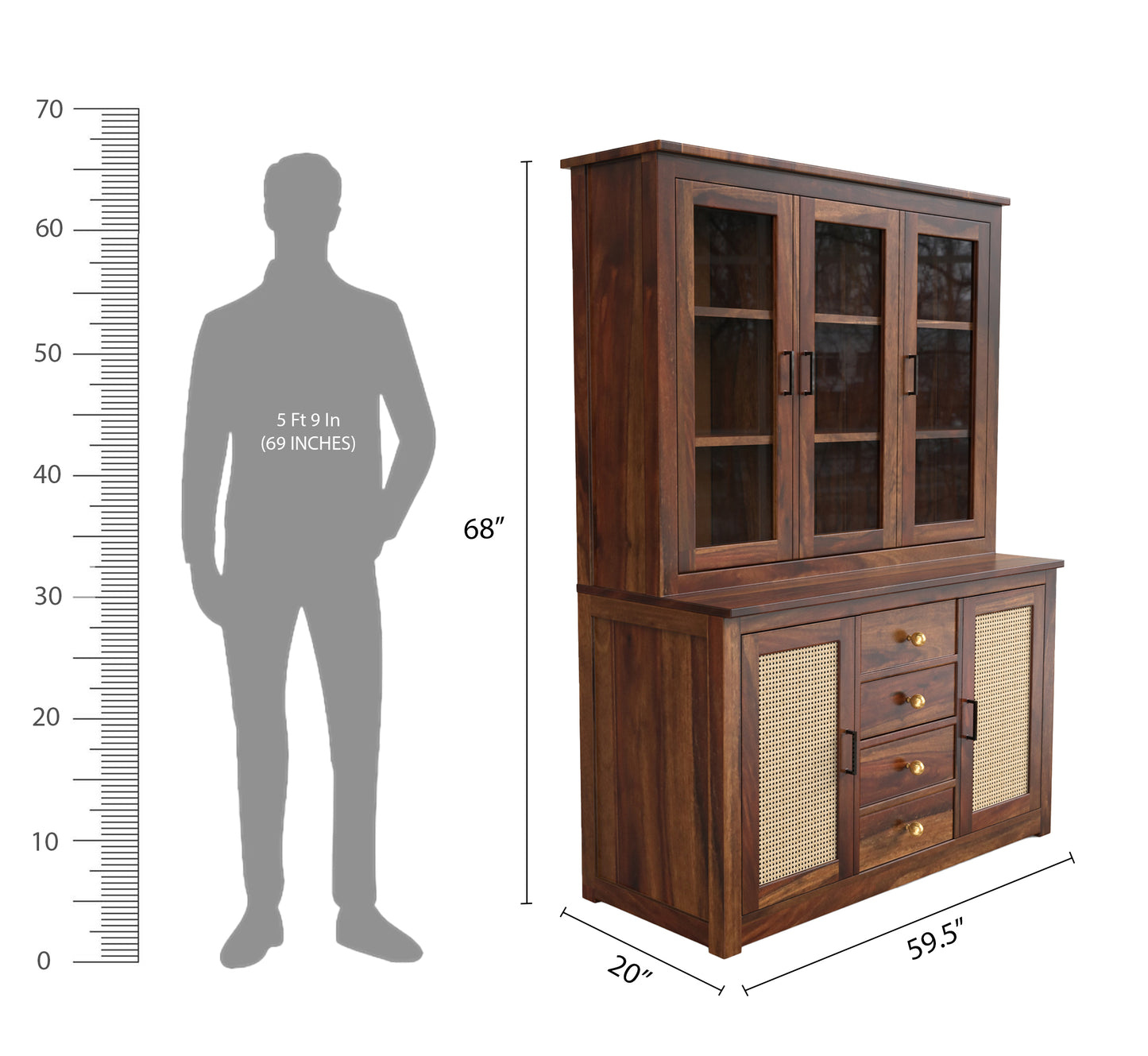 sheesham wood crockery cabinet dimension walnut color