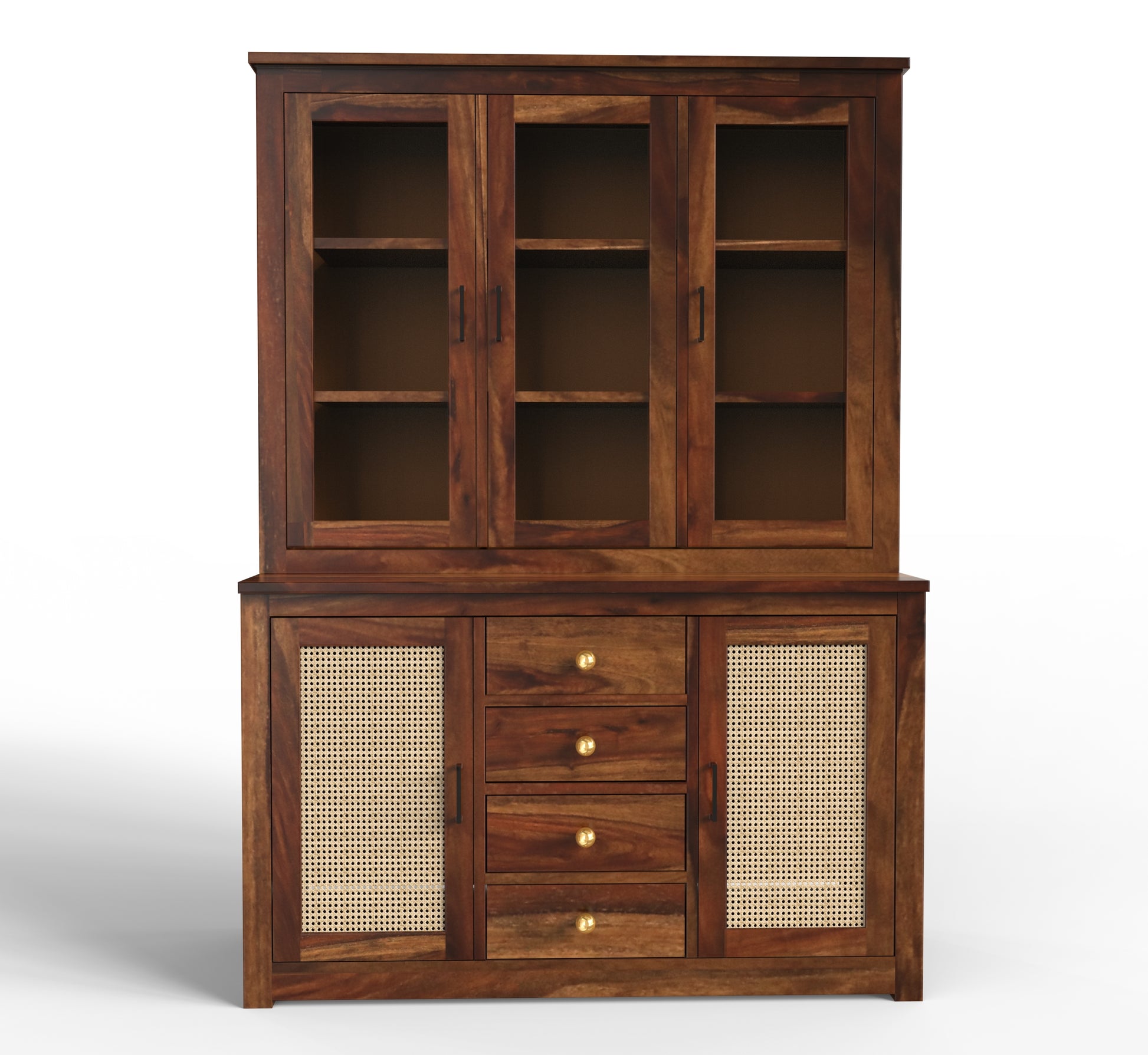 sheesham wood crockery cabinet front view walnut color