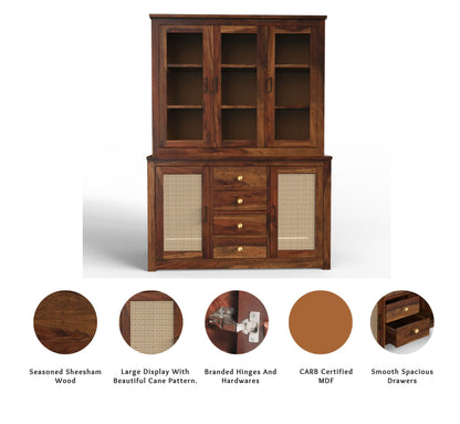 sheesham wood crockery cabinet infographics walnut color