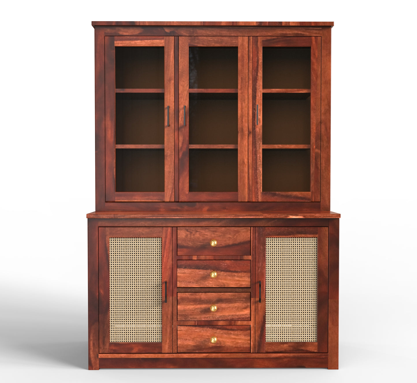 sheesham wood crockery cabinet front view honey color