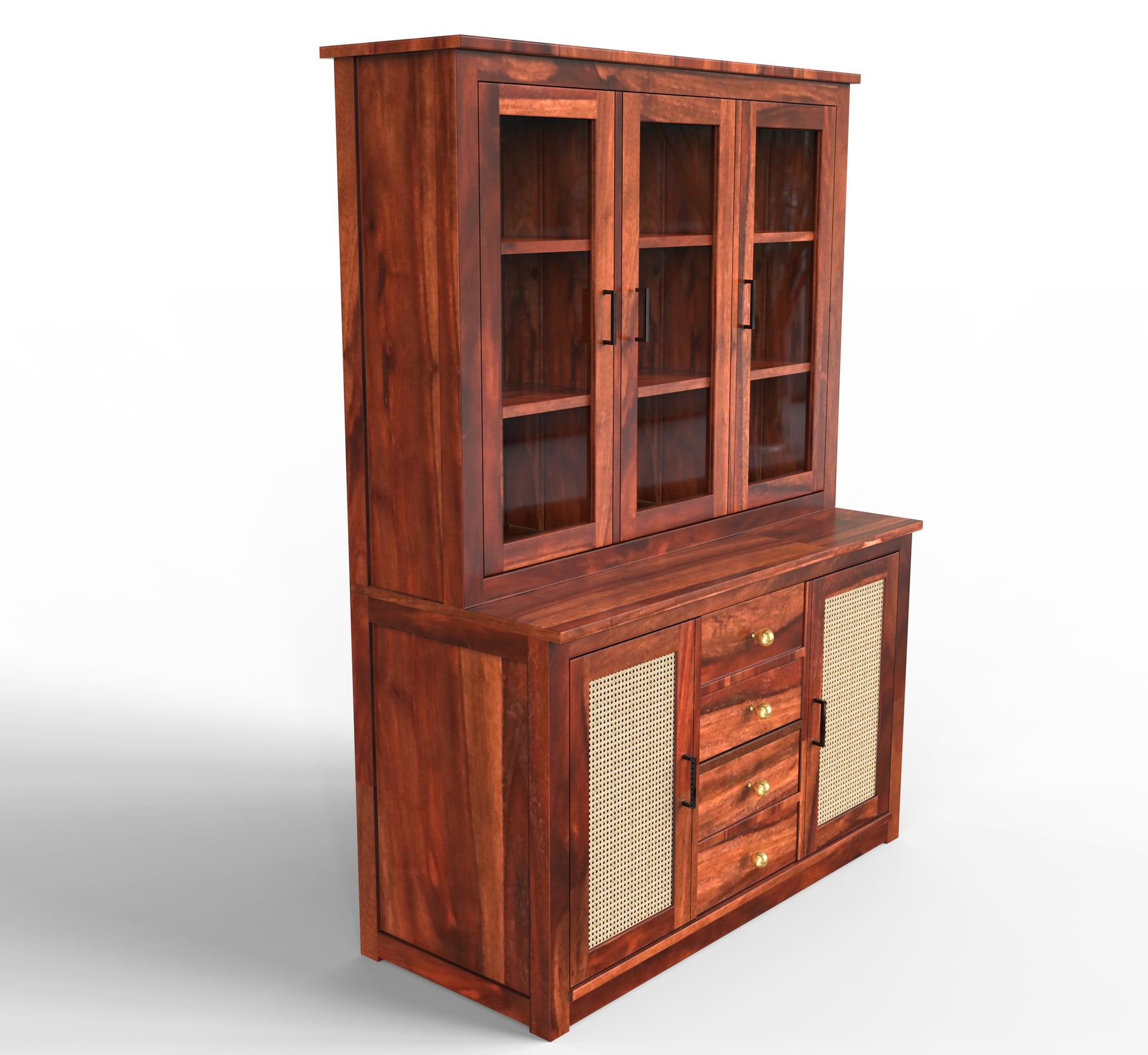 sheesham wood crockery cabinet isometric view honey color