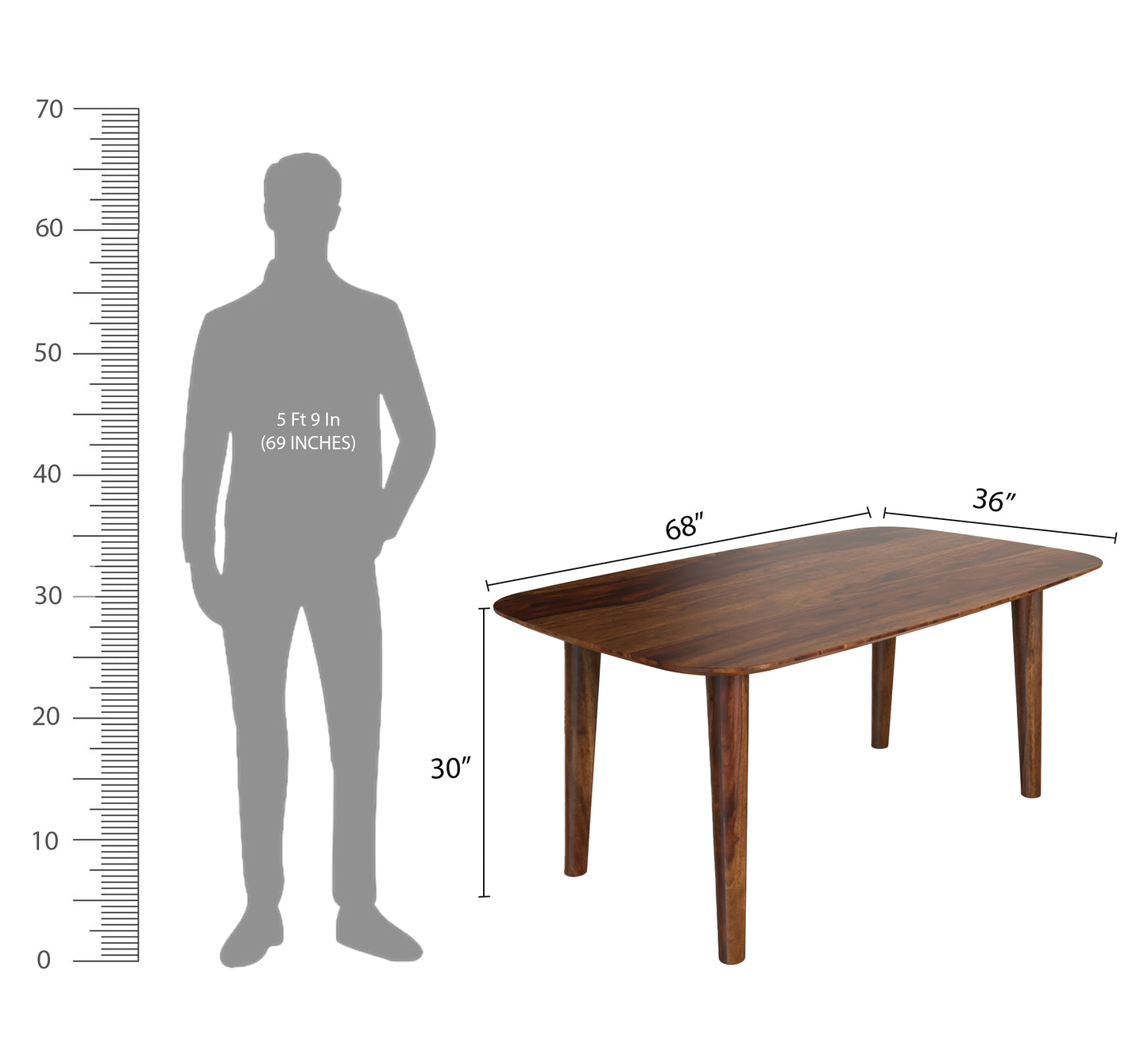 sheehsam wood single dining table dimension view walnut color