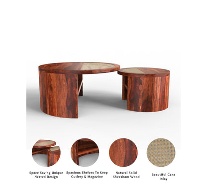 PLANKO Natural Sheesham Wood Set of 2 Coffee Table | Space Saver | Honey Gold Finish