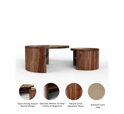 PLANKO Natural Sheesham Wood Set of 2 Coffee Table | Space Saver | Walnut Finish