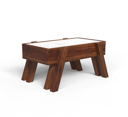 sheesham wood white marble coffee table set of 2 closed isometric view walnut color